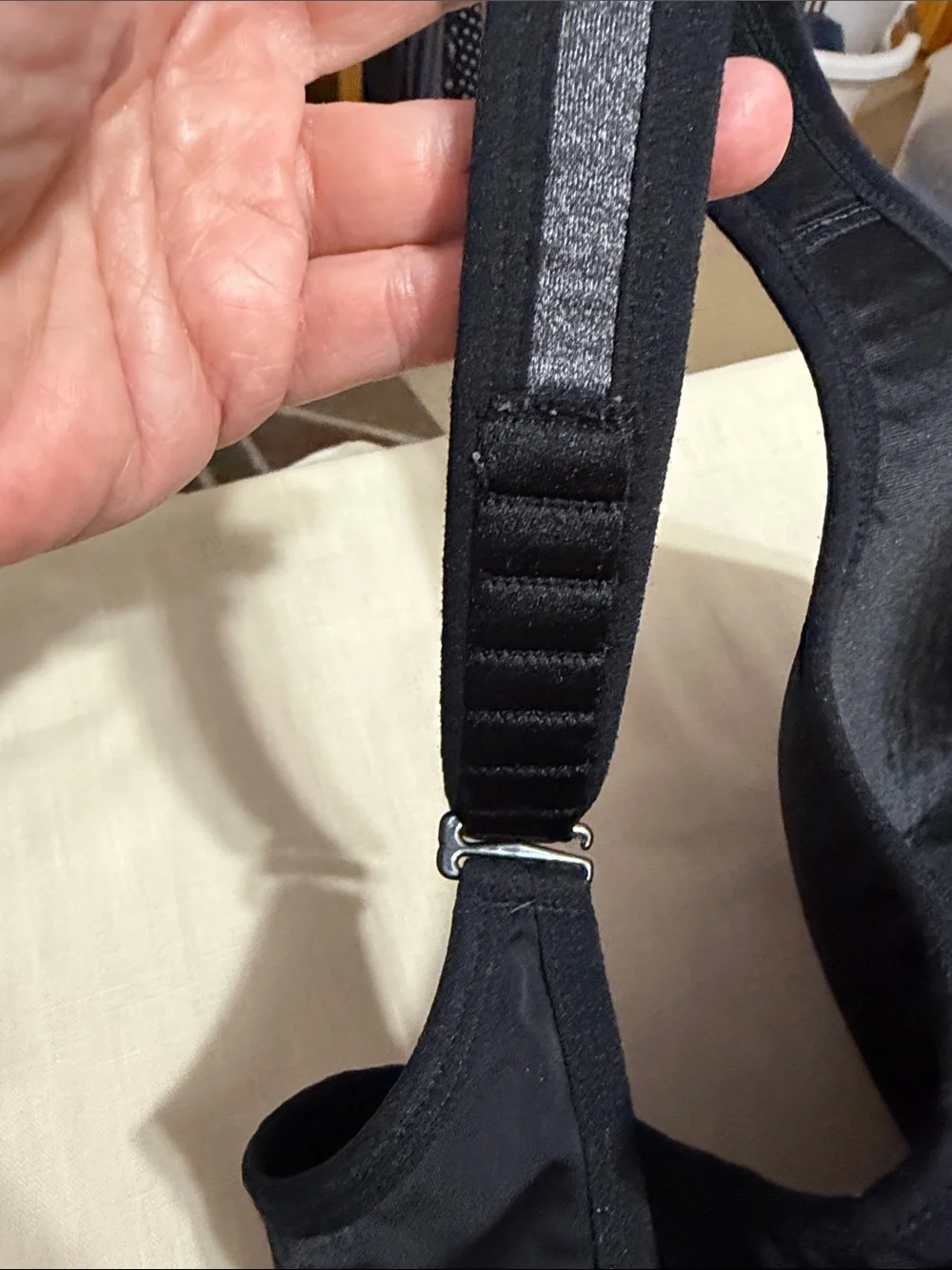 Livi Active Gray and Black High-Impact Sports Bra with Underwire, Size 44DDD.